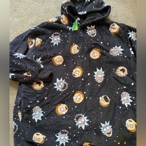 MEN Rick and Morty BLACK Fleece Blanket ROBE HOODIE lounge one size M L SOFT